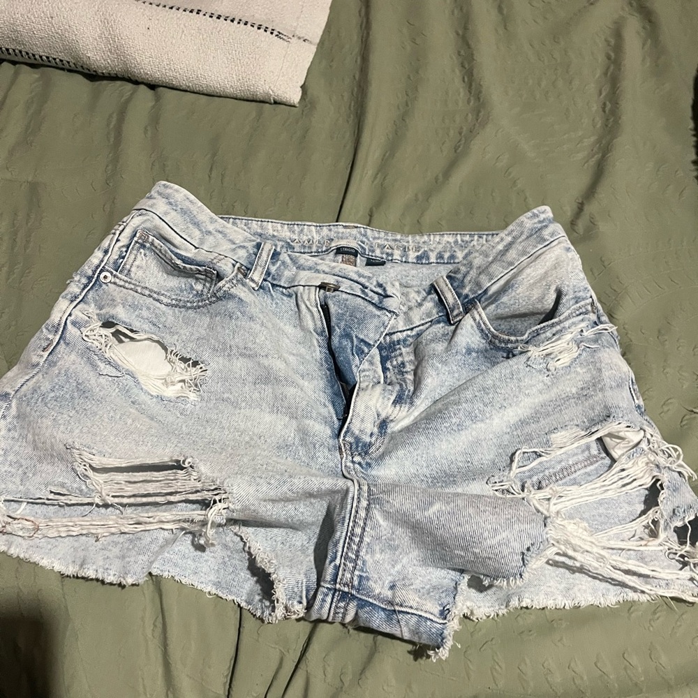 Distressed Light Blue Denim Shorts